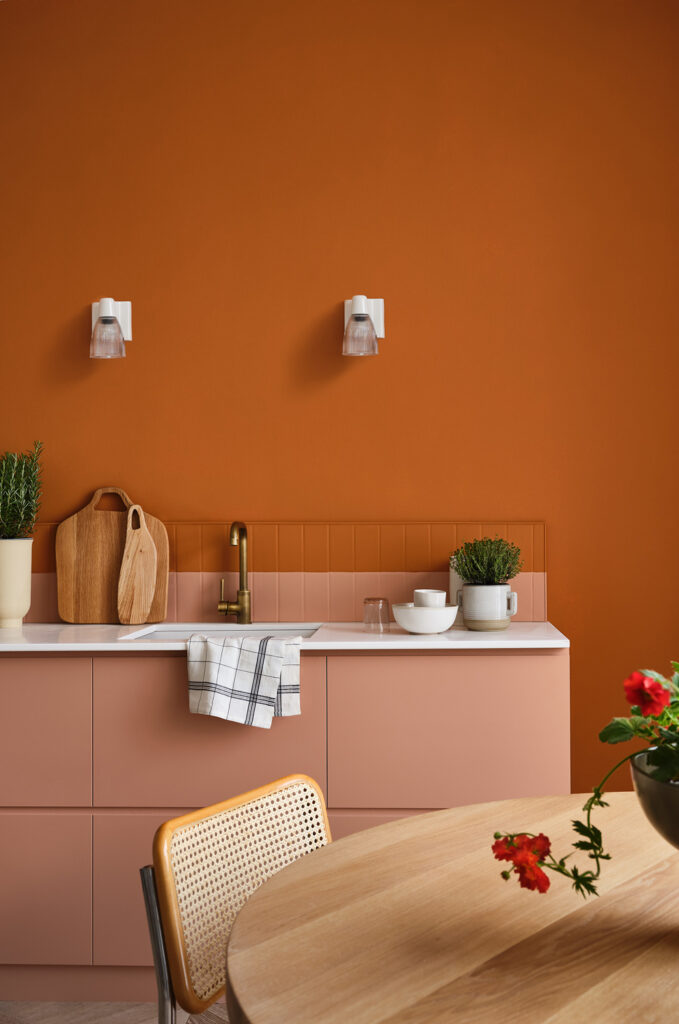 Kitchen painted in orange.