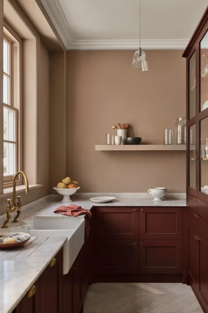 Kitchen painted in pink.
